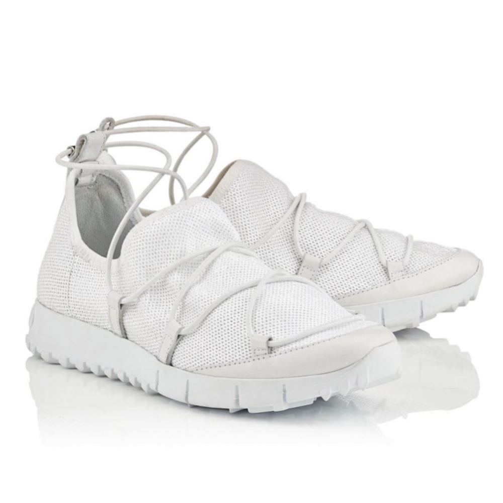Andrea White Stretched Pailettes Slip On Trainers